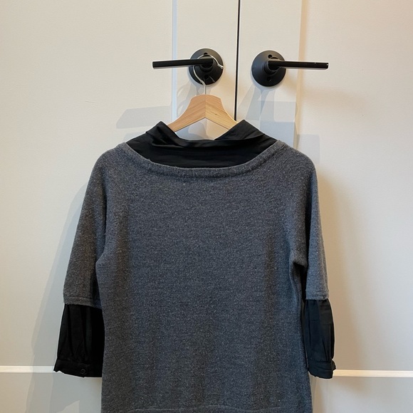 RW&Co. Retro grey sweater with faux black blouse with tie. - Picture 7 of 7